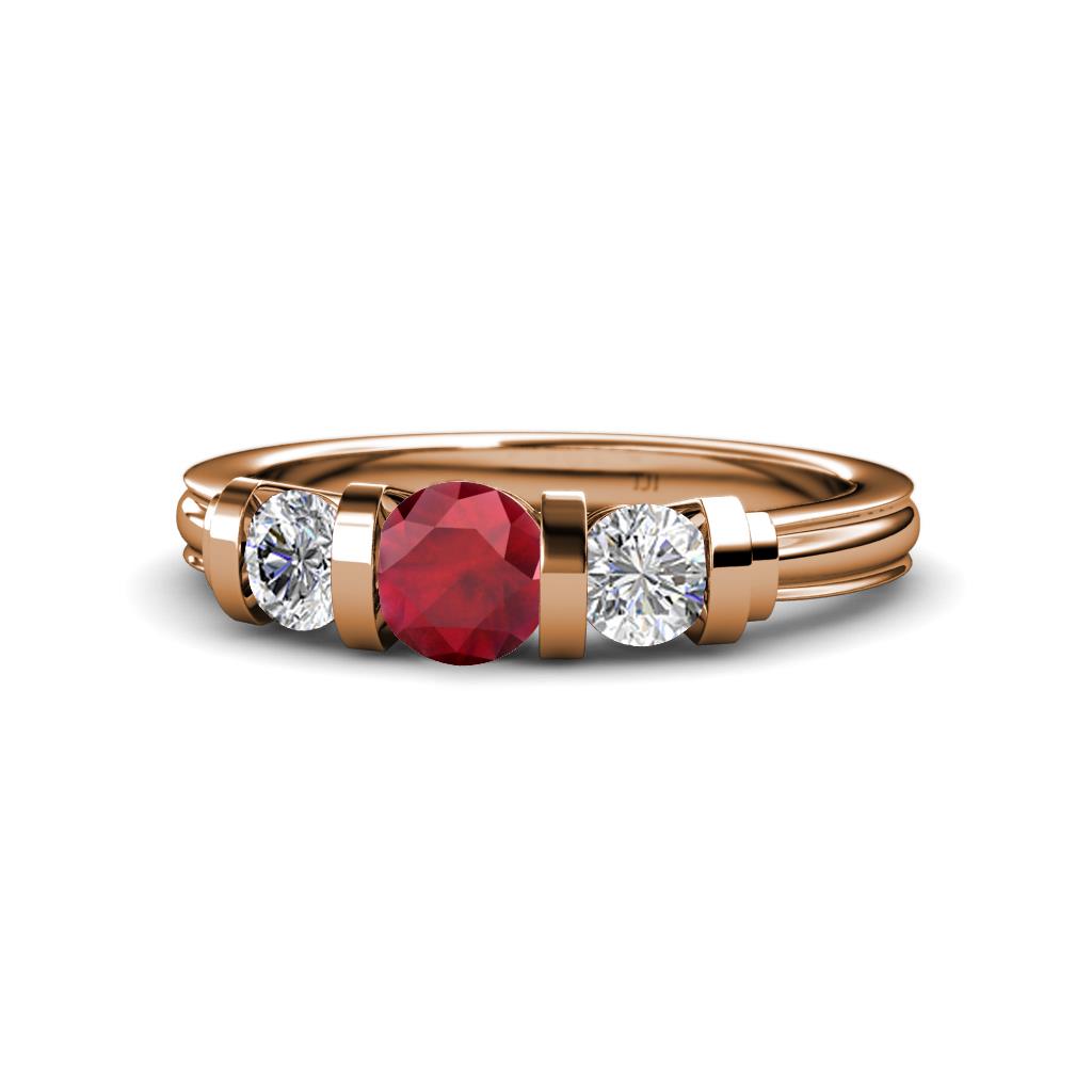 Raea Ruby and Lab Grown Diamond Three Stone Engagement Ring 