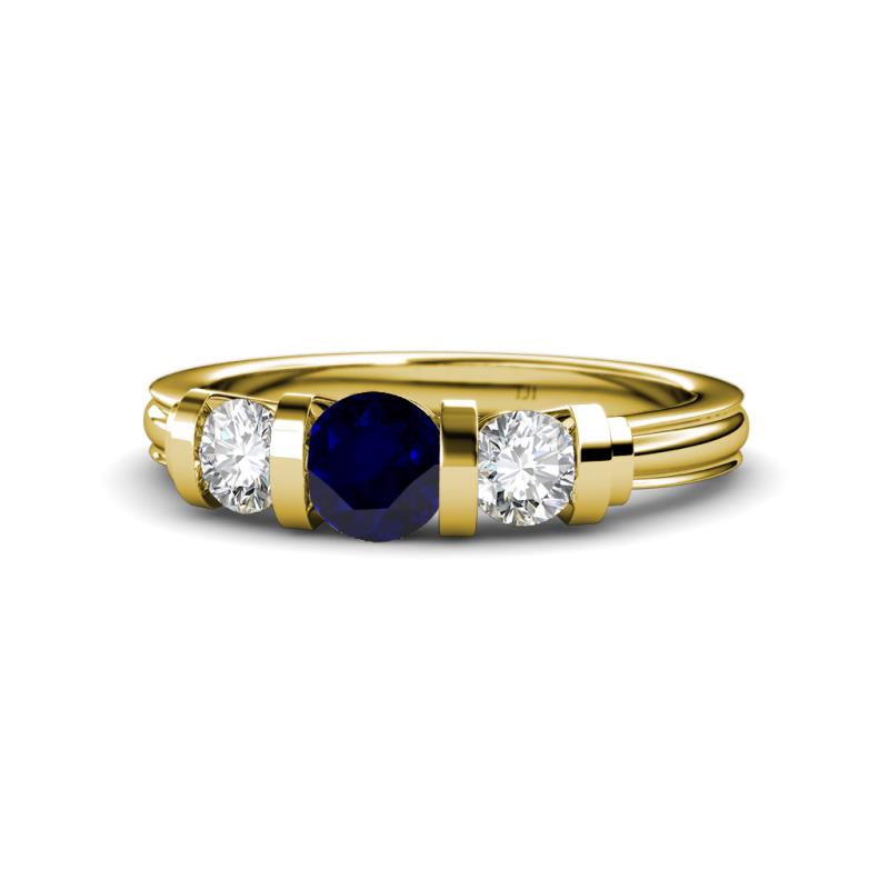 Raea Blue Sapphire and Lab Grown Diamond Three Stone Engagement Ring 