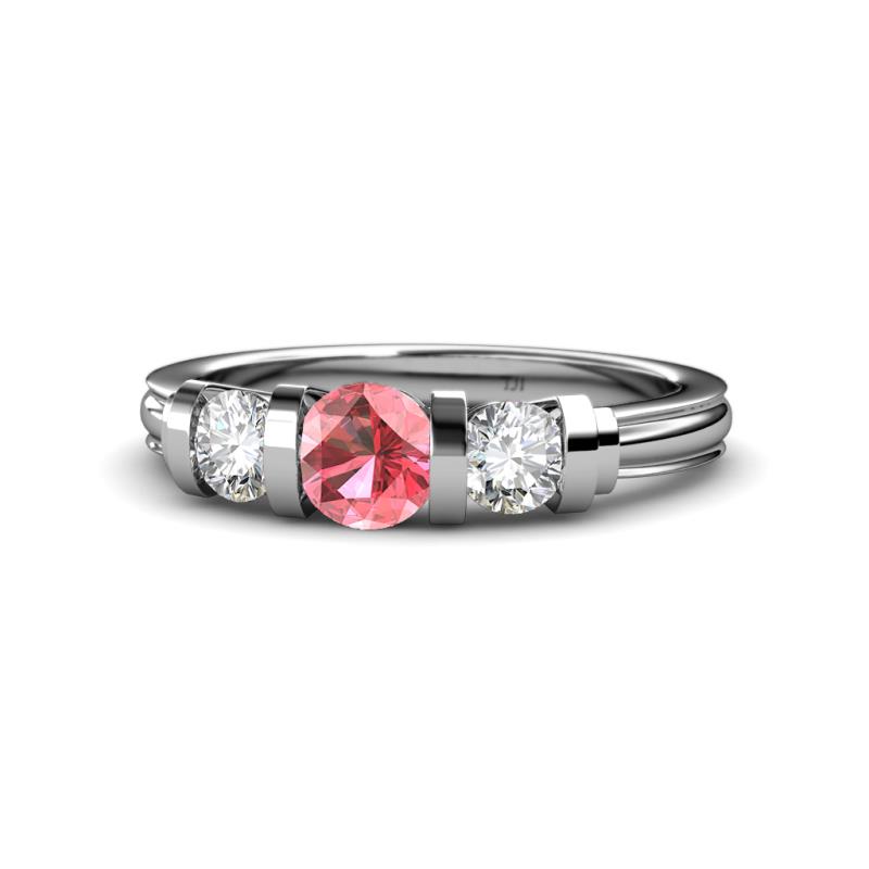 Raea Pink Tourmaline and Lab Grown Diamond Three Stone Engagement Ring 