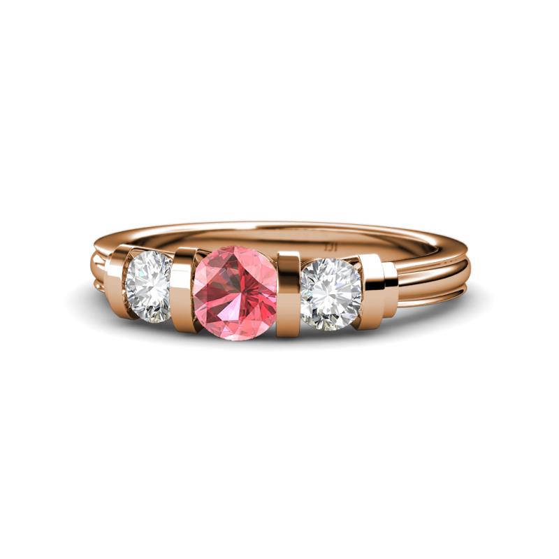 Raea Pink Tourmaline and Lab Grown Diamond Three Stone Engagement Ring 