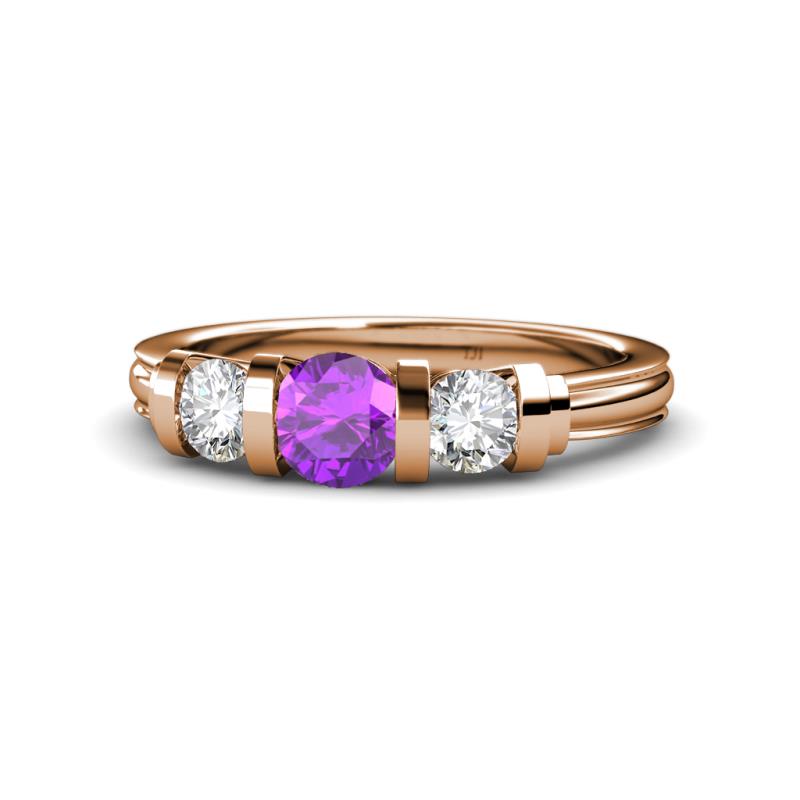 Raea Amethyst and Lab Grown Diamond Three Stone Engagement Ring 