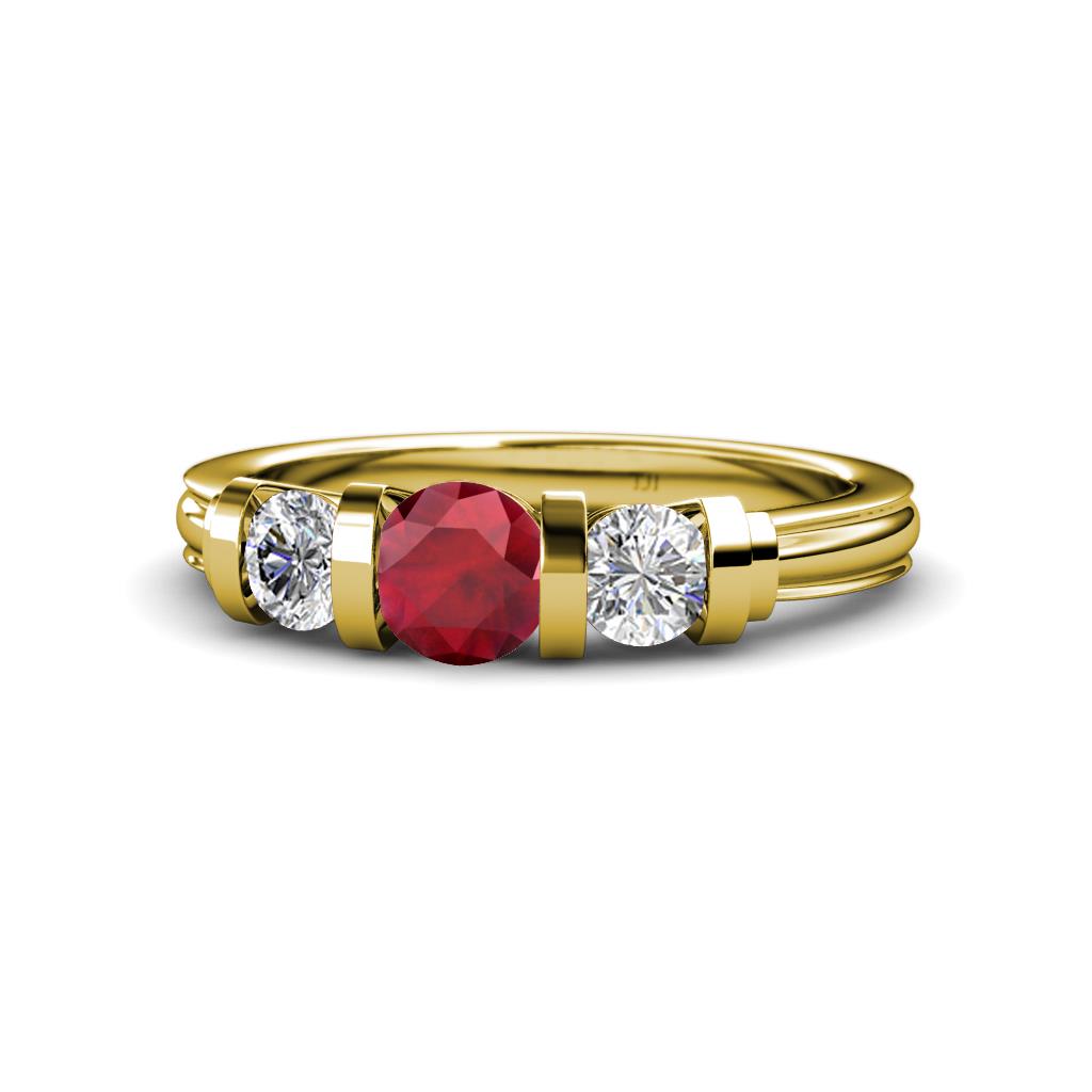 Raea Ruby and Lab Grown Diamond Three Stone Engagement Ring 