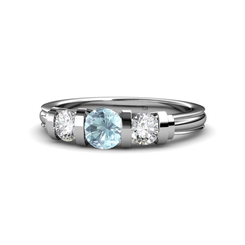 Raea Aquamarine and Lab Grown Diamond Three Stone Engagement Ring 
