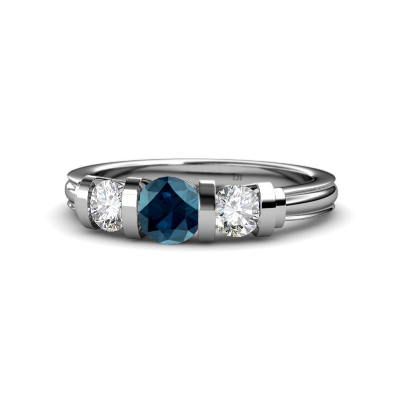 Raea Blue Diamond and White Lab Grown Diamond Three Stone Engagement Ring 