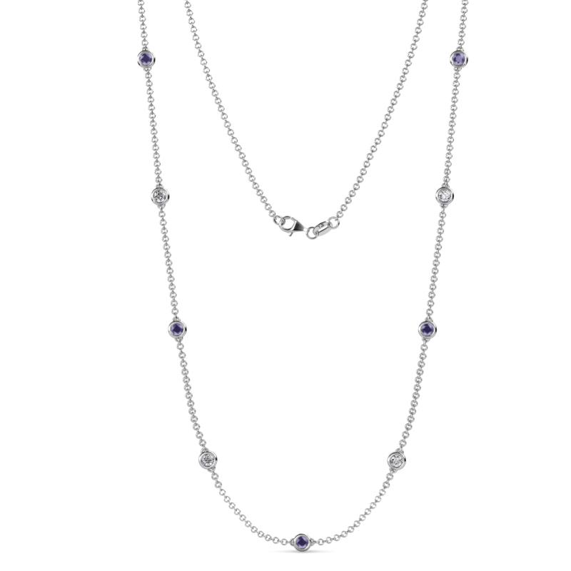 Adia (9 Stn/4mm) Iolite and Lab Grown Diamond on Cable Necklace 