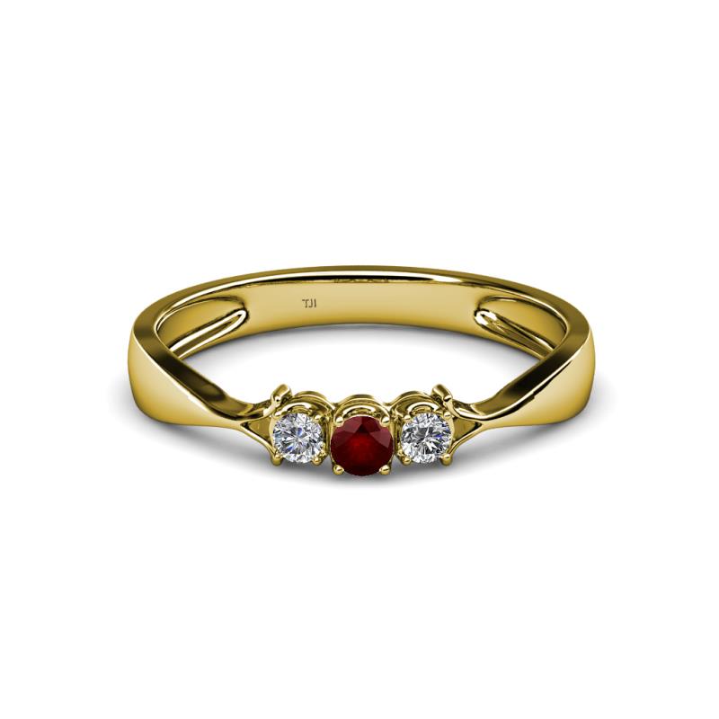 Rylai Red Garnet and Lab Grown Diamond Three Stone Engagement Ring 