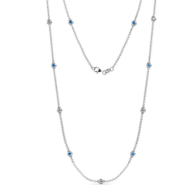 Asta (11 Stn/2.7mm) Blue Topaz and Lab Grown Diamond on Cable Necklace 