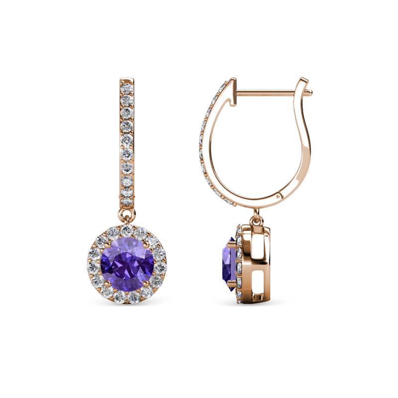 Ilona (5mm) Round Iolite and Diamond Halo Dangling Earrings 