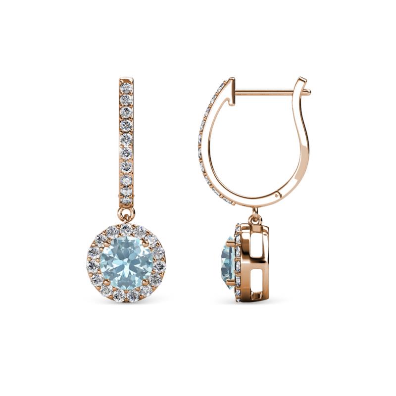 Ilona (5mm) Round Aquamarine and Diamond Halo Dangling Earrings 