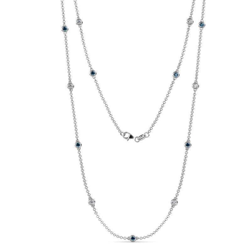 Lien (13 Stn/2.6mm) Blue Diamond and Lab Grown Diamond on Cable Necklace 