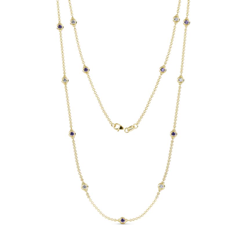 Lien (13 Stn/3mm) Iolite and Lab Grown Diamond on Cable Necklace 