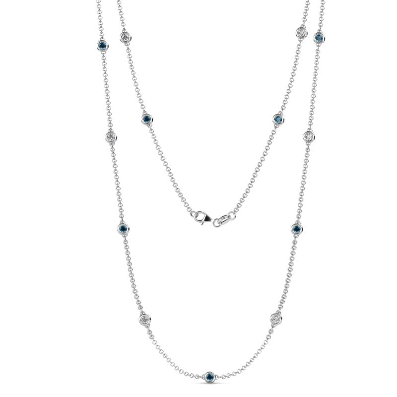 Lien (13 Stn/3mm) Blue Diamond and Lab Grown Diamond on Cable Necklace 