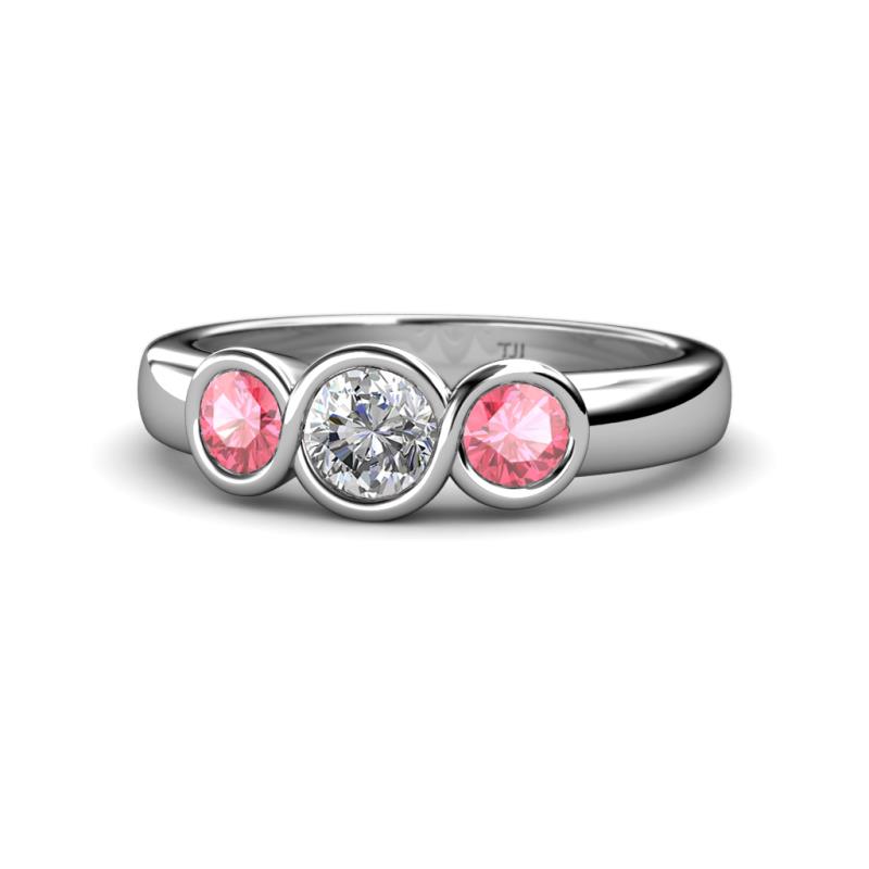 Naava Pink Tourmaline and Lab Grown Diamond Three Stone Engagement Ring 