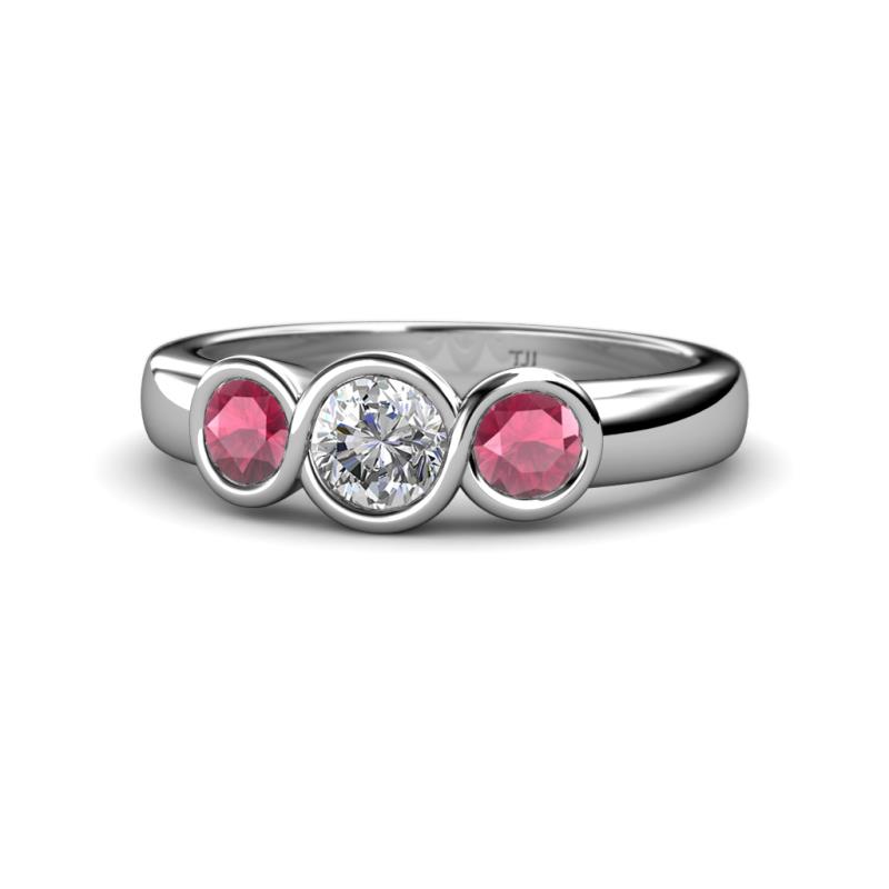 Naava Rhodolite Garnet and Lab Grown Diamond Three Stone Engagement Ring 