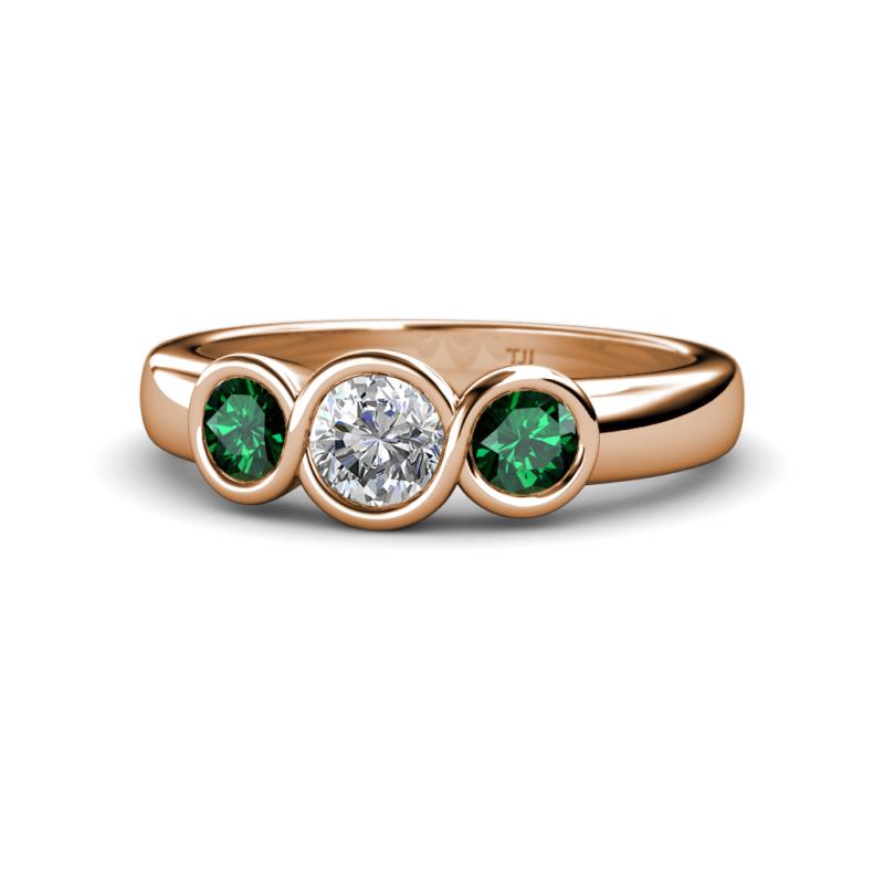 Naava Emerald and Lab Grown Diamond Three Stone Engagement Ring 