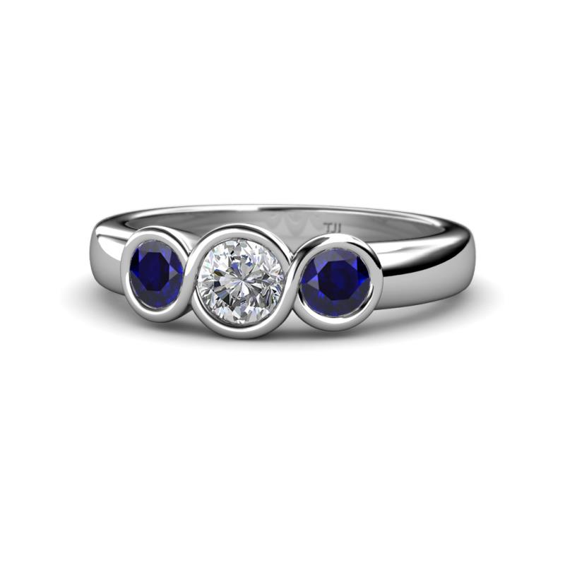 Naava Blue Sapphire and Lab Grown Diamond Three Stone Engagement Ring 