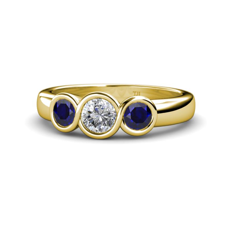 Naava Blue Sapphire and Lab Grown Diamond Three Stone Engagement Ring 
