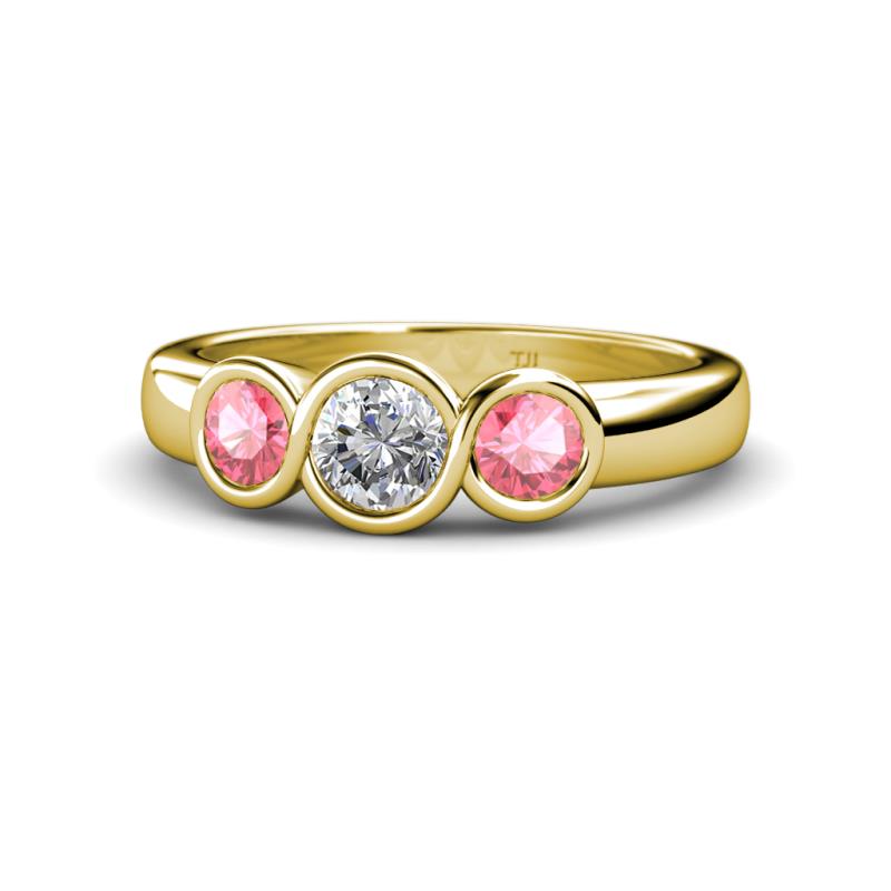 Naava Pink Tourmaline and Lab Grown Diamond Three Stone Engagement Ring 