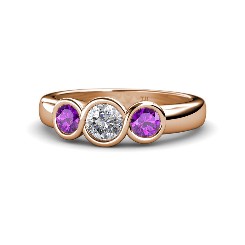 Naava Amethyst and Lab Grown Diamond Three Stone Engagement Ring 