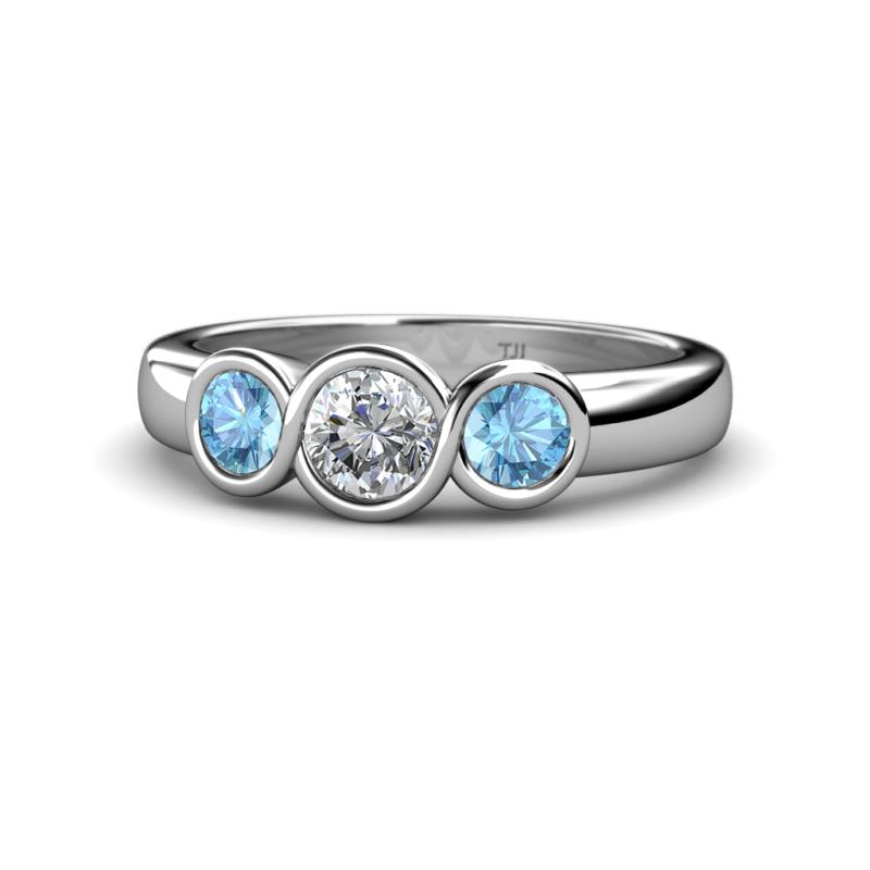 Naava Blue Topaz and Lab Grown Diamond Three Stone Engagement Ring 