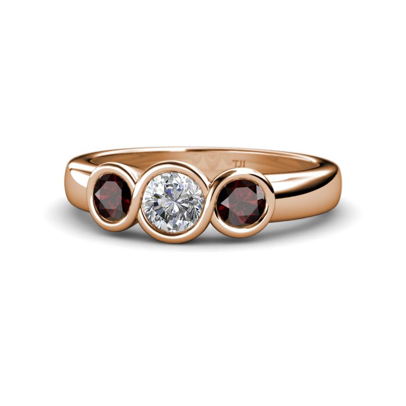 Naava Red Garnet and Lab Grown Diamond Three Stone Engagement Ring 