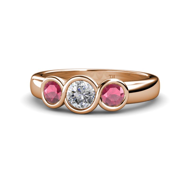 Naava Rhodolite Garnet and Lab Grown Diamond Three Stone Engagement Ring 