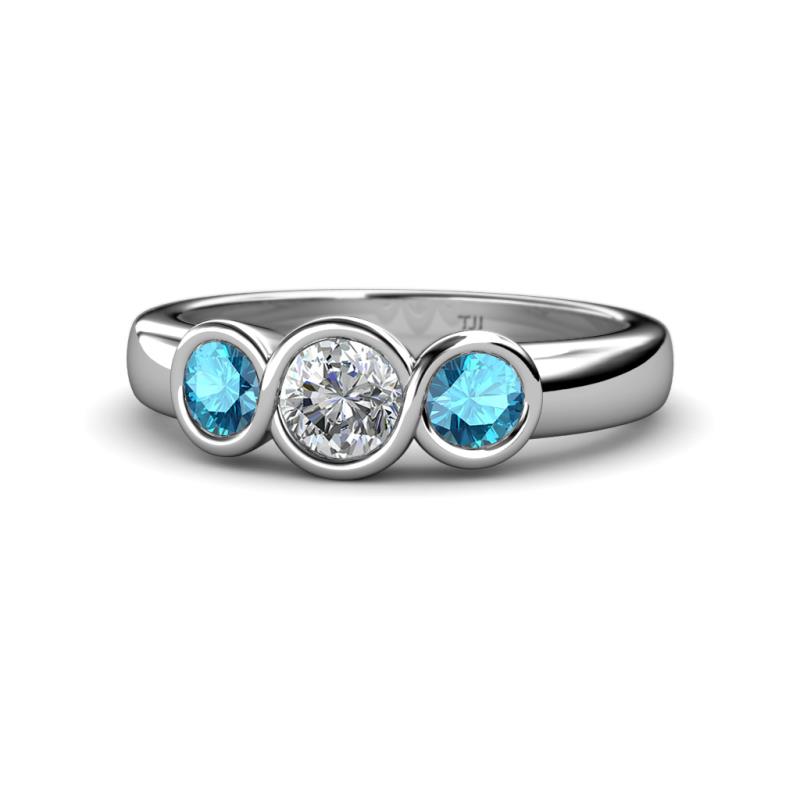 Naava London Blue Topaz and Lab Grown Diamond Three Stone Engagement Ring 