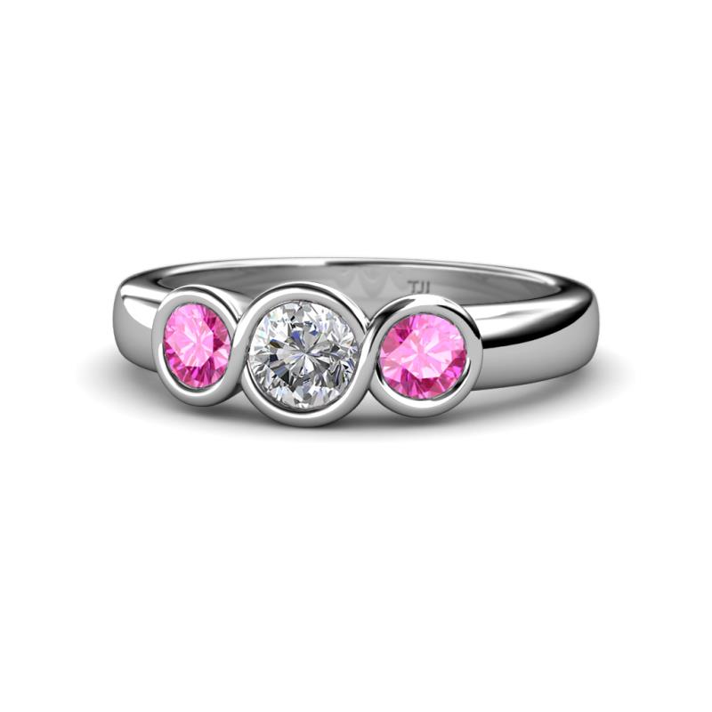 Naava Pink Sapphire and Lab Grown Diamond Three Stone Engagement Ring 