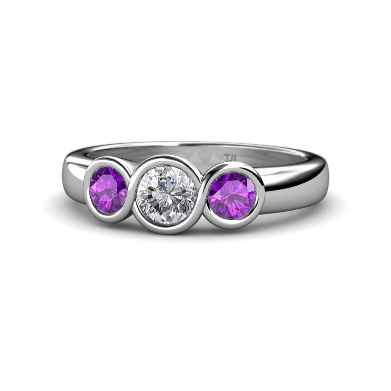 Naava Amethyst and Lab Grown Diamond Three Stone Engagement Ring 