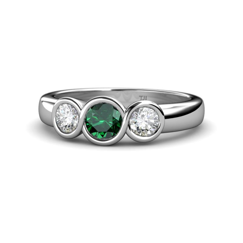 Naava Emerald and Lab Grown Diamond Three Stone Engagement Ring 