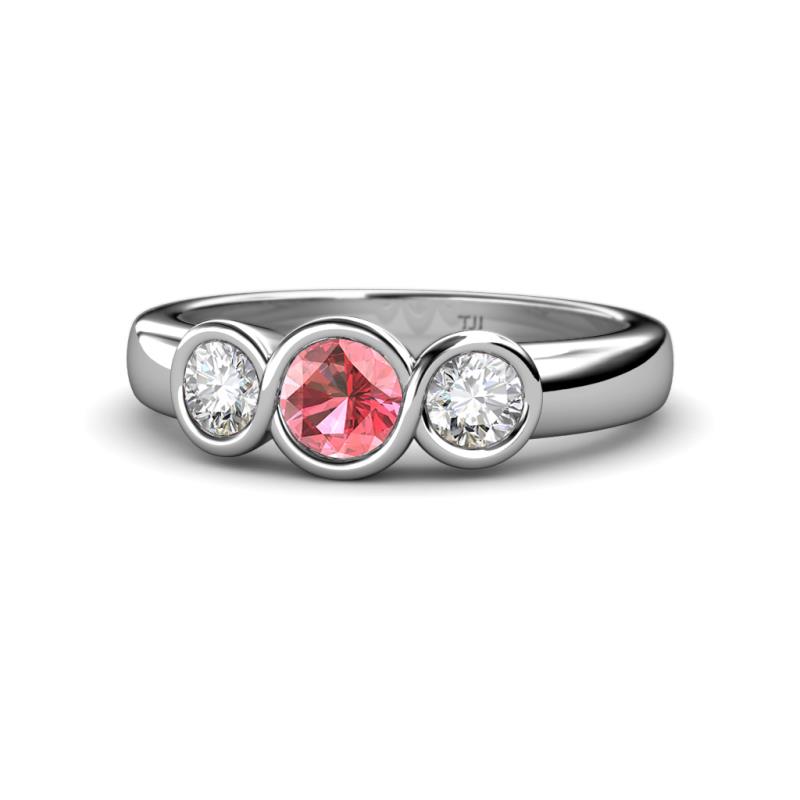 Naava Pink Tourmaline and Lab Grown Diamond Three Stone Engagement Ring 