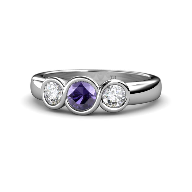 Naava Iolite and Lab Grown Diamond Three Stone Engagement Ring 