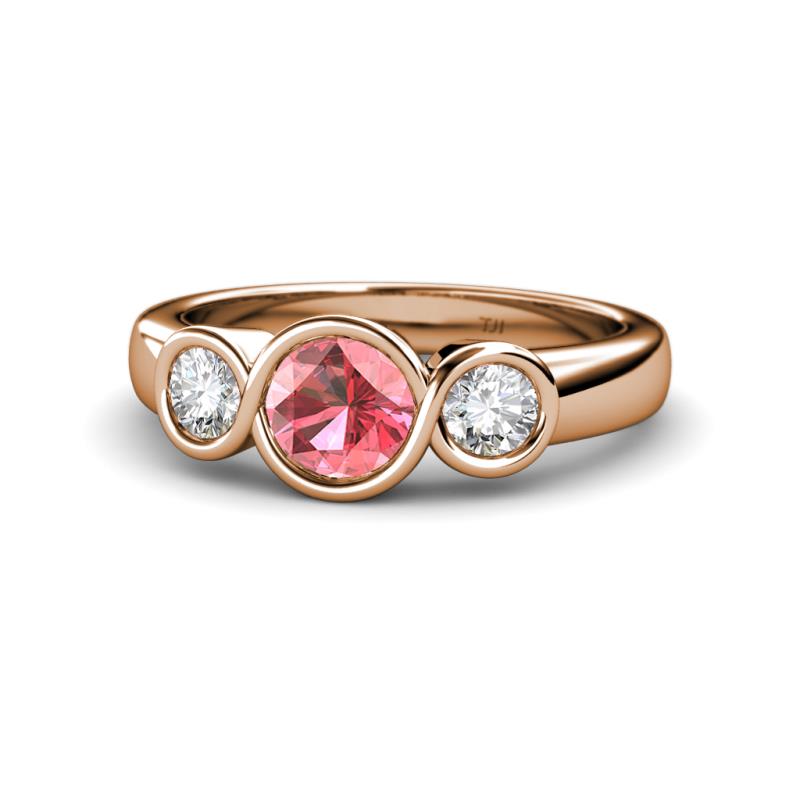 Naava Pink Tourmaline and Lab Grown Diamond Three Stone Engagement Ring 