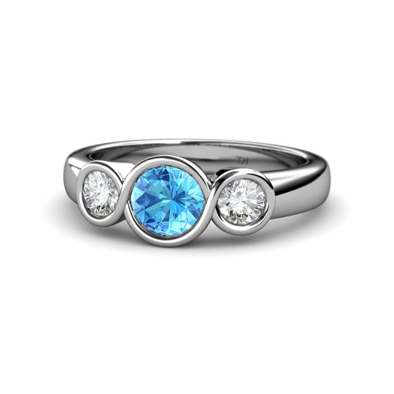 Naava Blue Topaz and Lab Grown Diamond Three Stone Engagement Ring 