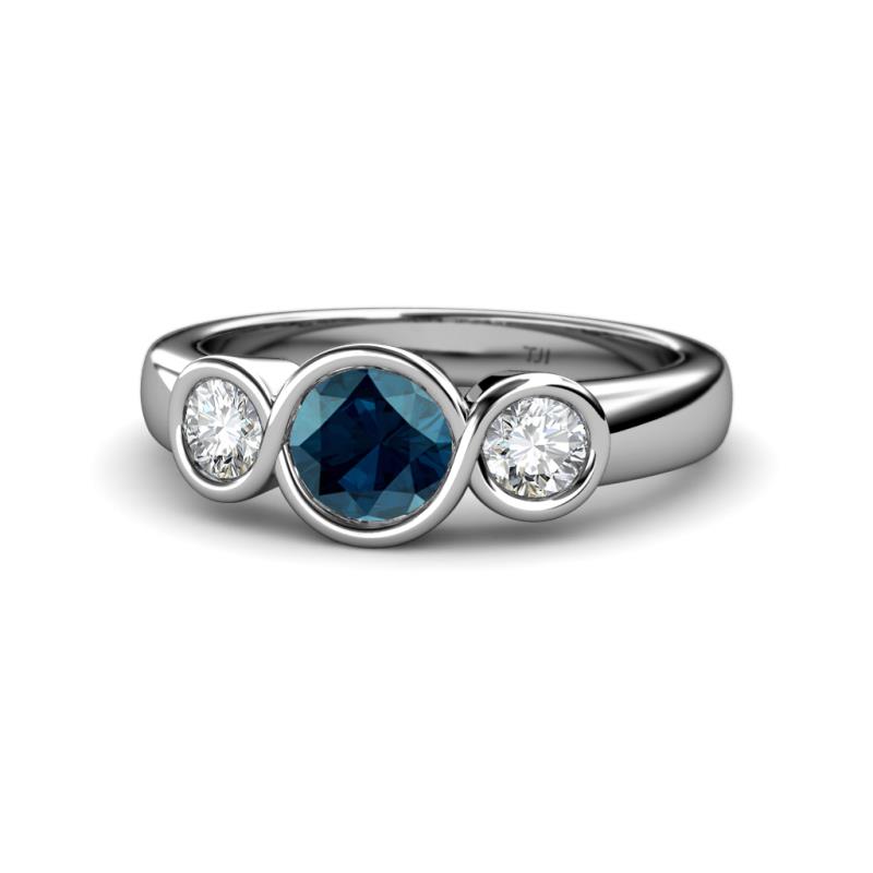 Naava Blue Diamond and White Lab Grown Diamond Three Stone Engagement Ring 