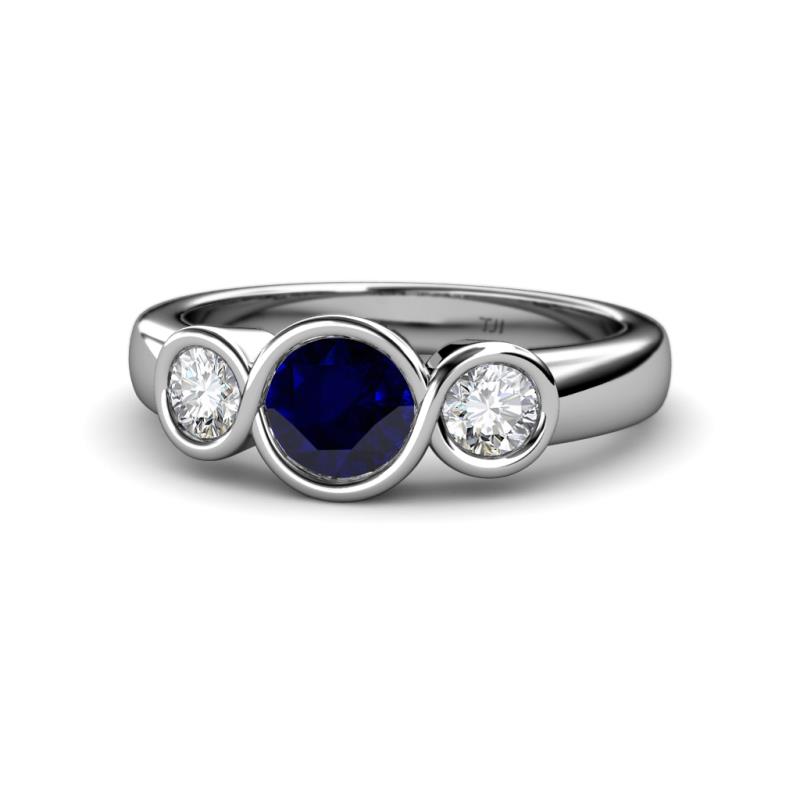 Naava Blue Sapphire and Lab Grown Diamond Three Stone Engagement Ring 