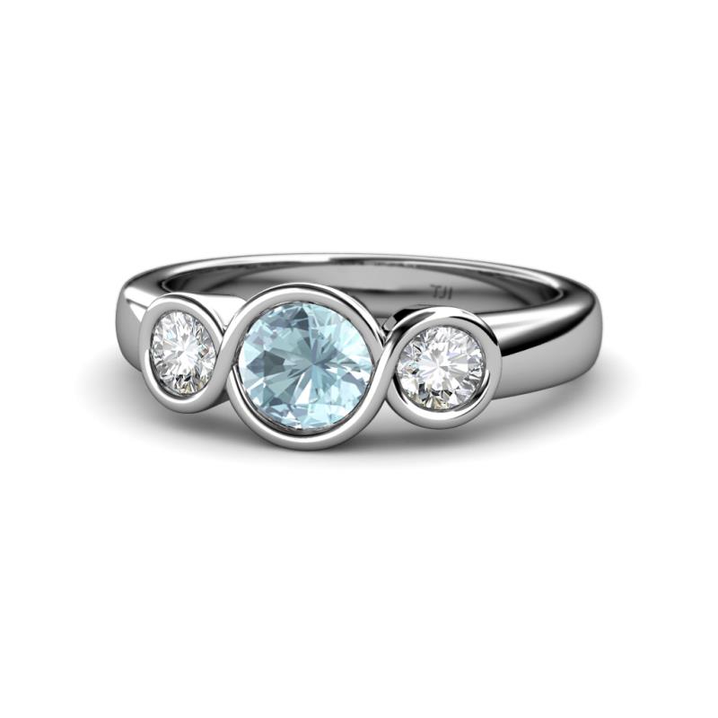 Naava Aquamarine and Lab Grown Diamond Three Stone Engagement Ring 