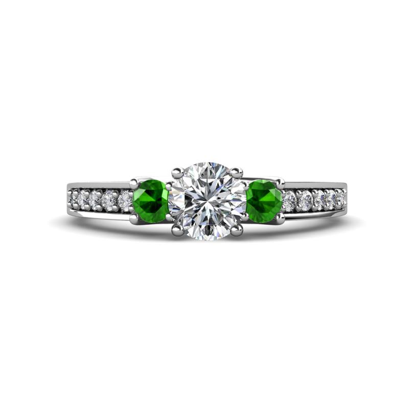 Valene Lab Grown Diamond and Green Garnet Three Stone Engagement Ring 