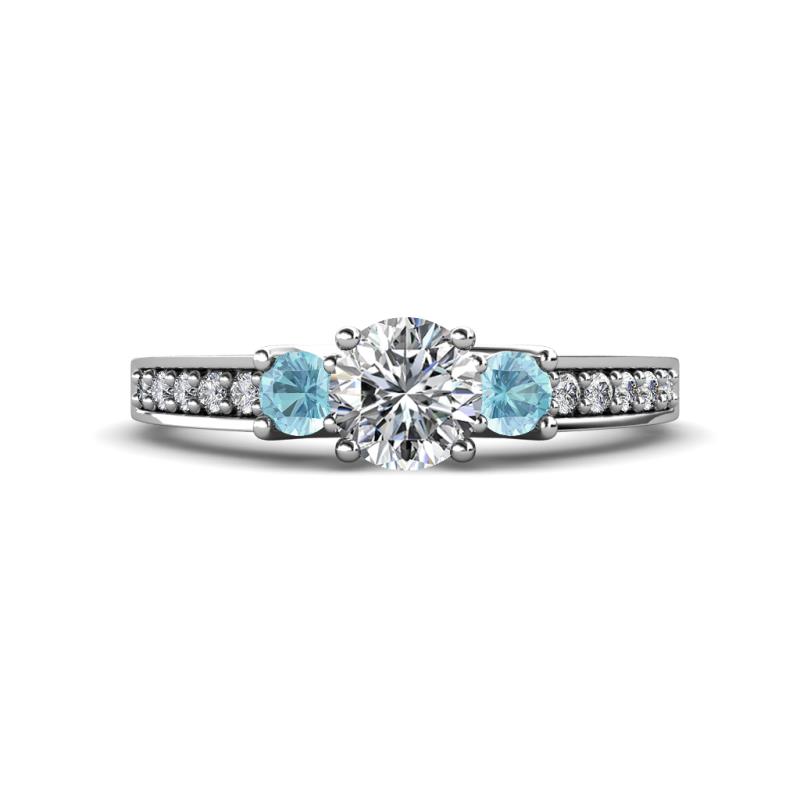 Valene Lab Grown Diamond and Aquamarine Three Stone Engagement Ring 