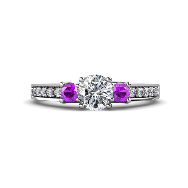 Valene Lab Grown Diamond and Amethyst Three Stone Engagement Ring 