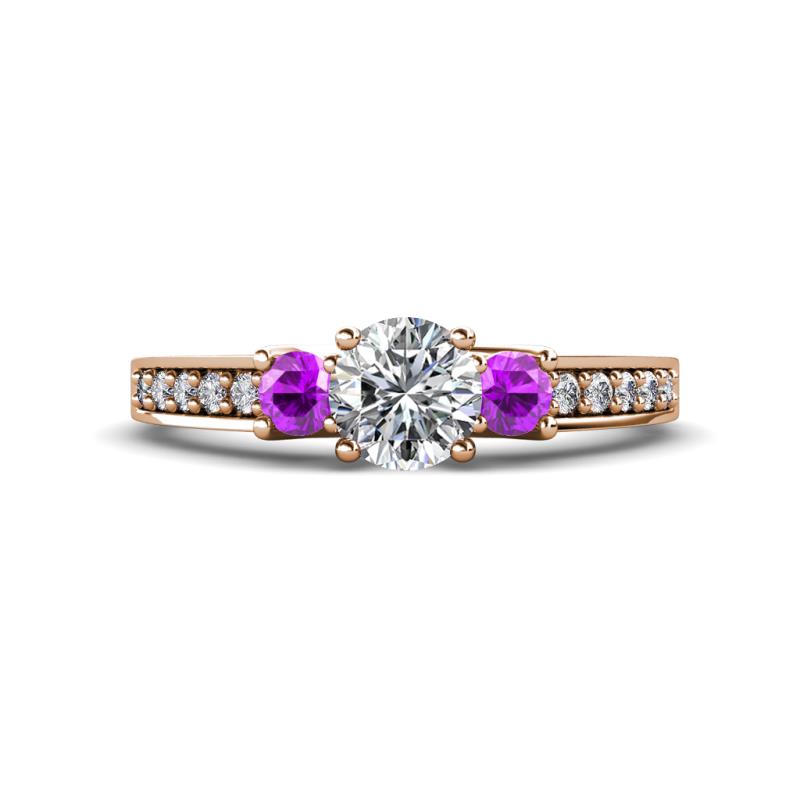 Valene Lab Grown Diamond and Amethyst Three Stone Engagement Ring 