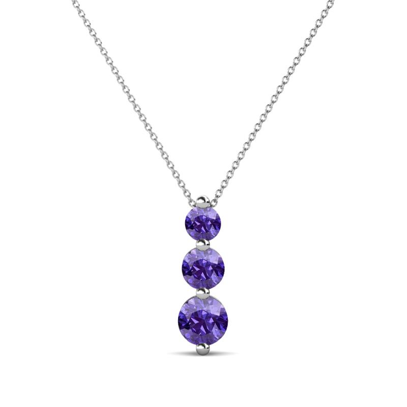 Kesha (3.4mm) Round Iolite Graduated Three Stone Drop Pendant 