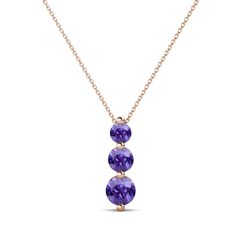 Kesha (3.4mm) Round Iolite Graduated Three Stone Drop Pendant 