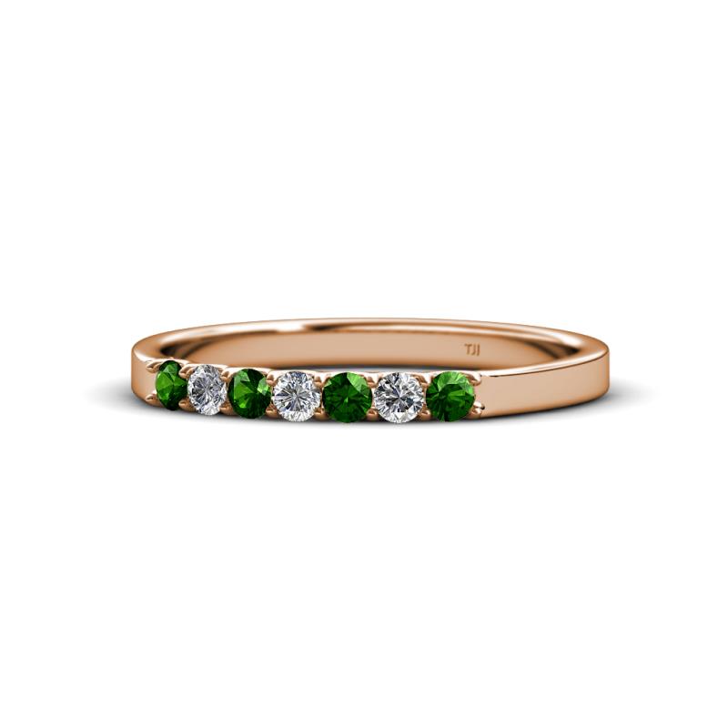 Fiala 2.00 mm Green Garnet and Lab Grown Diamond 7 Stone Wedding Band 