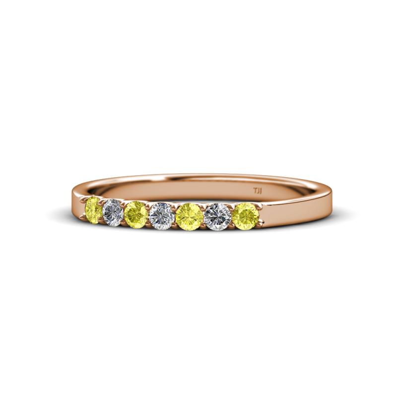 Fiala 2.00 mm Yellow Diamond and White Lab Grown Diamond 7 Stone Wedding Band 