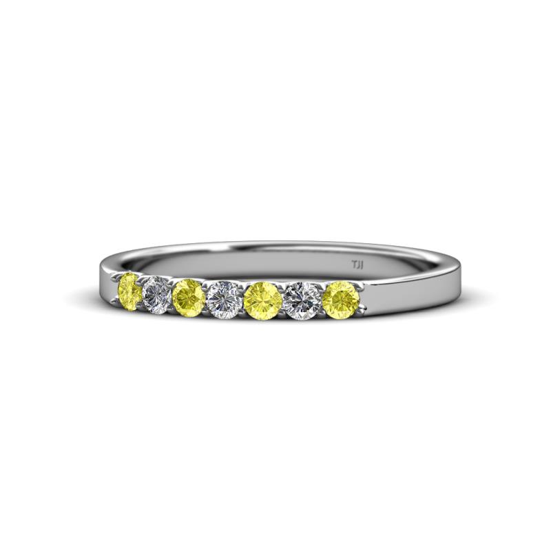 Fiala 2.00 mm Yellow Diamond and White Lab Grown Diamond 7 Stone Wedding Band 