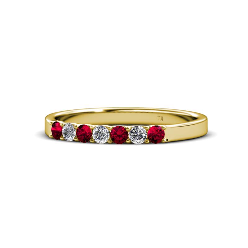 Fiala 2.40 mm Ruby and Lab Grown Diamond 7 Stone Wedding Band 