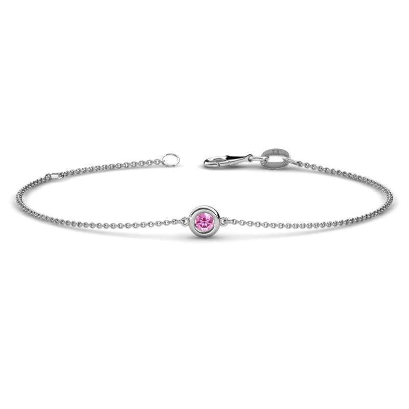 Alys (3mm) Round Pink Sapphire Solitaire Station Minimalist Bracelet 