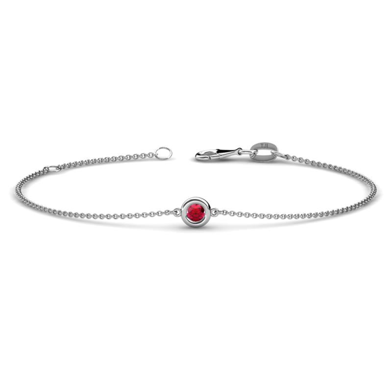 Alys (3mm) Round Ruby Solitaire Station Minimalist Bracelet 
