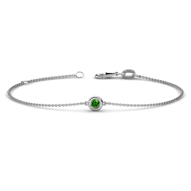 Alys (3mm) Round Green Garnet Solitaire Station Minimalist Bracelet 